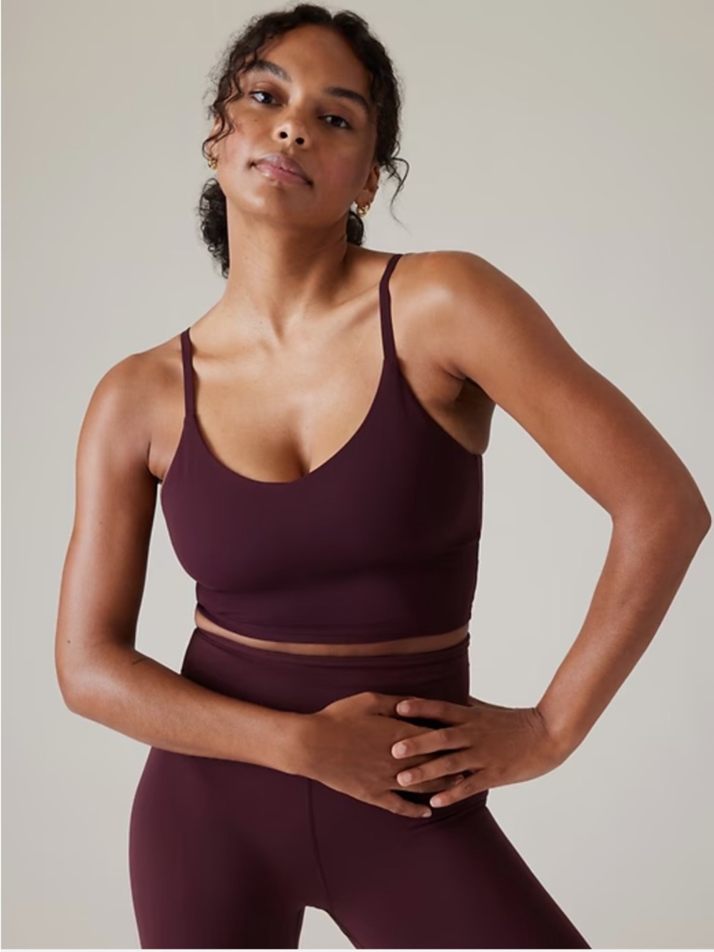 Athleta Elation V-Neck Longline Sports Bra - Cabernet Color